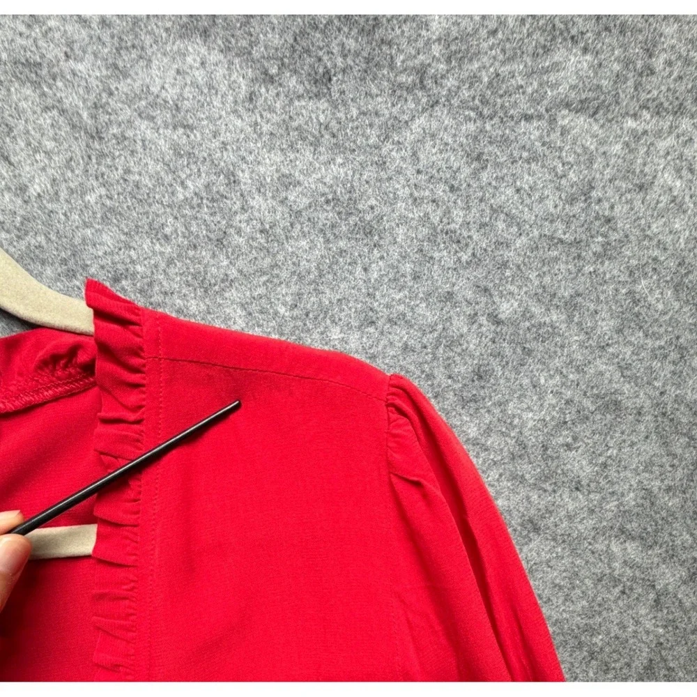 Loft Red Ruffle Wrap Blouse Peplum Top Long Sleeve Rayon Womens Medium Romantic